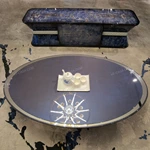 Luxury Modern Carbon Fiber Oval Coffee Table with Sculptural Pedestal Base